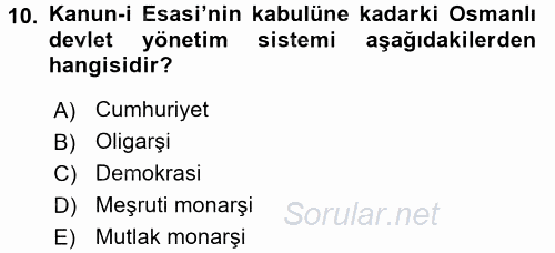 Anayasa Hukuku 2017 - 2018 Ara Sınavı 10.Soru