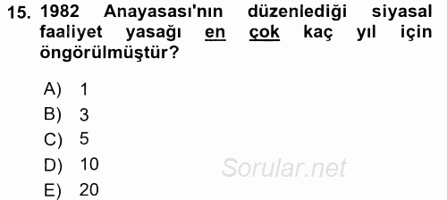 Anayasa Hukuku 2017 - 2018 Ara Sınavı 15.Soru