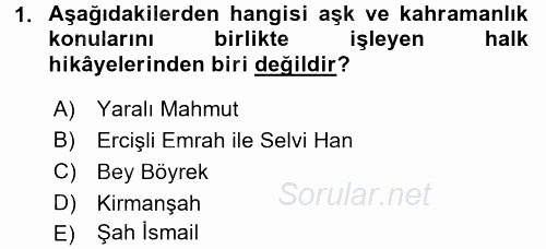 Halk Hikayeleri 2016 - 2017 Dönem Sonu Sınavı 1.Soru