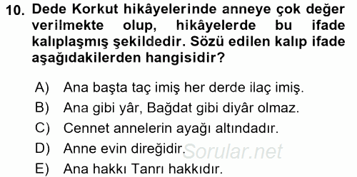 Halk Hikayeleri 2016 - 2017 Dönem Sonu Sınavı 10.Soru