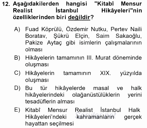 Halk Hikayeleri 2016 - 2017 Dönem Sonu Sınavı 12.Soru