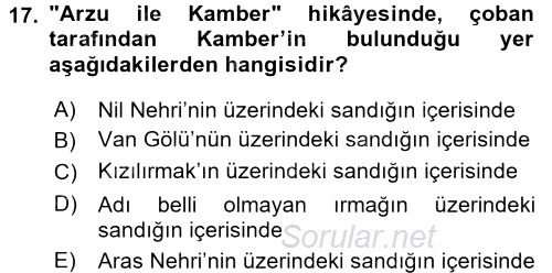 Halk Hikayeleri 2016 - 2017 Dönem Sonu Sınavı 17.Soru