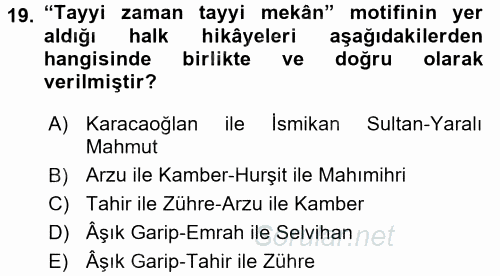 Halk Hikayeleri 2016 - 2017 Dönem Sonu Sınavı 19.Soru