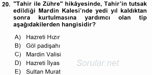 Halk Hikayeleri 2016 - 2017 Dönem Sonu Sınavı 20.Soru