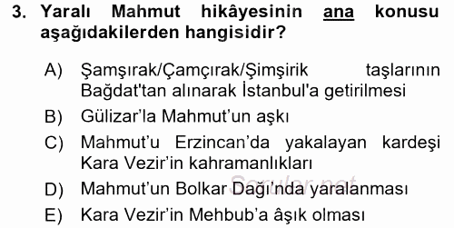 Halk Hikayeleri 2016 - 2017 Dönem Sonu Sınavı 3.Soru