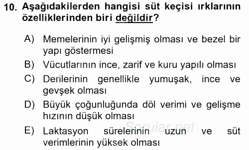 Hayvan Yetiştirme 2015 - 2016 Dönem Sonu Sınavı 10.Soru