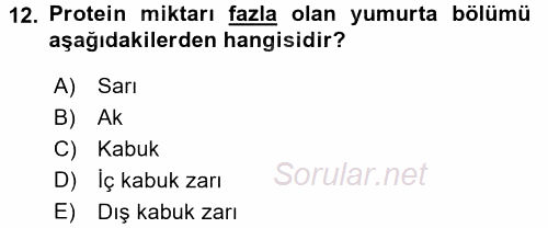 Hayvan Yetiştirme 2015 - 2016 Dönem Sonu Sınavı 12.Soru