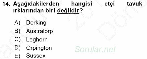 Hayvan Yetiştirme 2015 - 2016 Dönem Sonu Sınavı 14.Soru