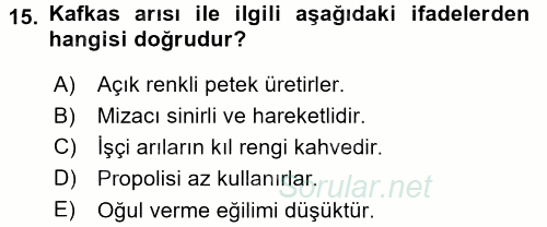 Hayvan Yetiştirme 2015 - 2016 Dönem Sonu Sınavı 15.Soru