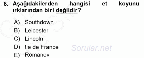 Hayvan Yetiştirme 2015 - 2016 Dönem Sonu Sınavı 8.Soru