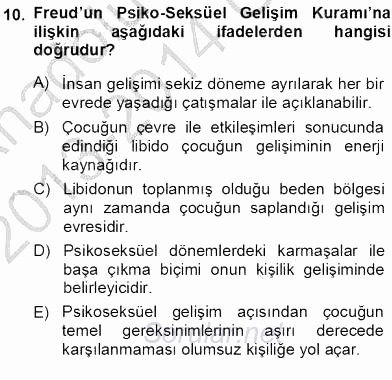 Erken Çocukluk Döneminde Gelişim 1 2013 - 2014 Ara Sınavı 10.Soru