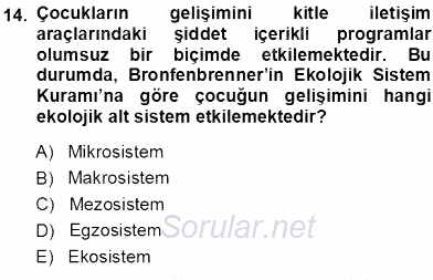 Erken Çocukluk Döneminde Gelişim 1 2013 - 2014 Ara Sınavı 14.Soru