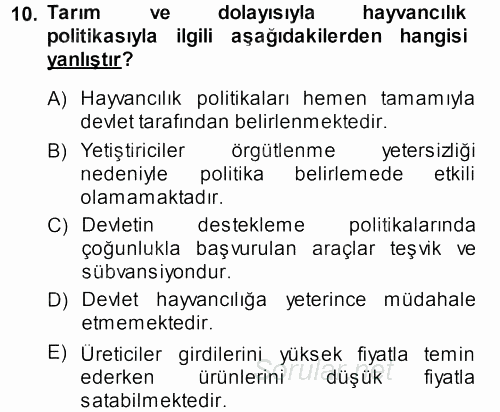 Hayvan Yetiştirme 2013 - 2014 Ara Sınavı 10.Soru