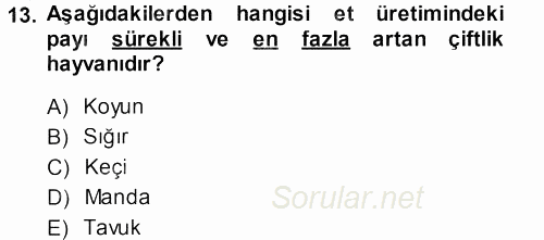 Hayvan Yetiştirme 2013 - 2014 Ara Sınavı 13.Soru