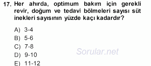 Hayvan Yetiştirme 2013 - 2014 Ara Sınavı 17.Soru
