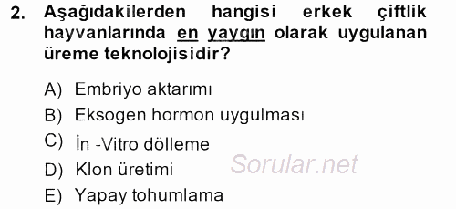 Hayvan Yetiştirme 2013 - 2014 Ara Sınavı 2.Soru