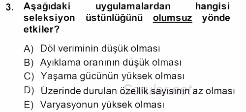 Hayvan Yetiştirme 2013 - 2014 Ara Sınavı 3.Soru