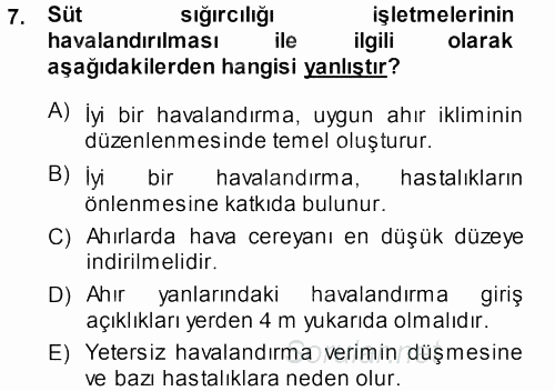 Hayvan Yetiştirme 2013 - 2014 Ara Sınavı 7.Soru