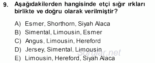 Hayvan Yetiştirme 2013 - 2014 Ara Sınavı 9.Soru