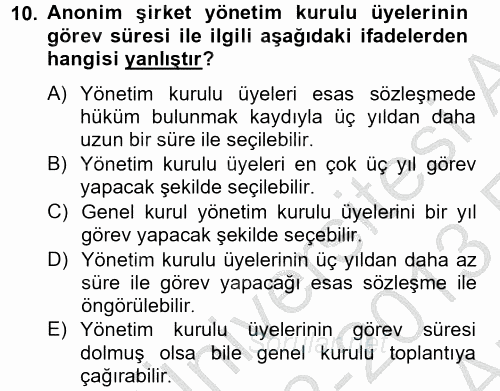 Ticaret Hukuku 2 2012 - 2013 Ara Sınavı 10.Soru