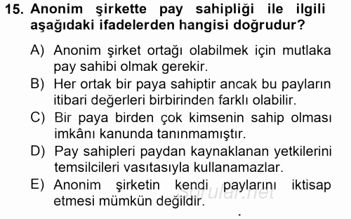 Ticaret Hukuku 2 2012 - 2013 Ara Sınavı 15.Soru