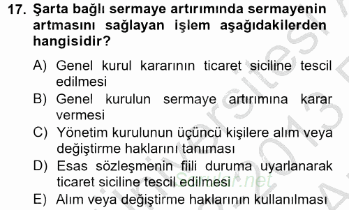 Ticaret Hukuku 2 2012 - 2013 Ara Sınavı 17.Soru