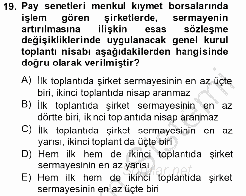 Ticaret Hukuku 2 2012 - 2013 Ara Sınavı 19.Soru