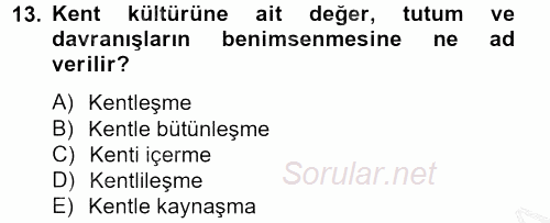 İnsan ve Toplum 2014 - 2015 Ara Sınavı 13.Soru