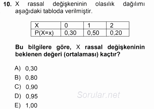 İstatistik 1 2012 - 2013 Dönem Sonu Sınavı 10.Soru