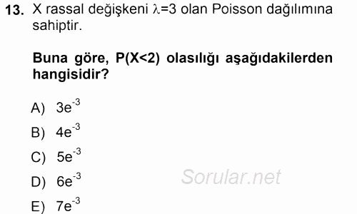 İstatistik 1 2012 - 2013 Dönem Sonu Sınavı 13.Soru