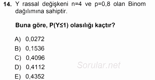 İstatistik 1 2012 - 2013 Dönem Sonu Sınavı 14.Soru