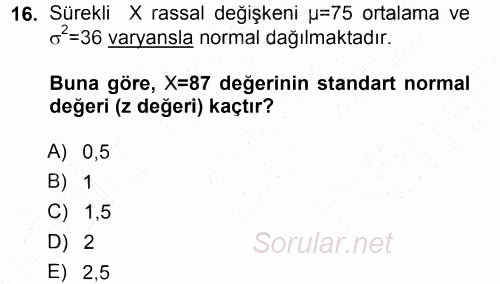 İstatistik 1 2012 - 2013 Dönem Sonu Sınavı 16.Soru