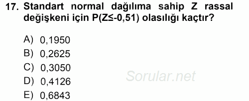 İstatistik 1 2012 - 2013 Dönem Sonu Sınavı 17.Soru