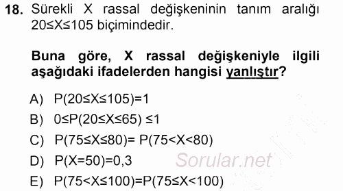 İstatistik 1 2012 - 2013 Dönem Sonu Sınavı 18.Soru