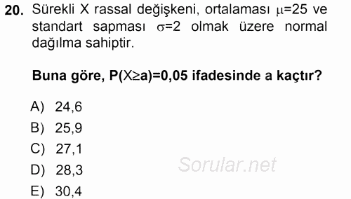 İstatistik 1 2012 - 2013 Dönem Sonu Sınavı 20.Soru