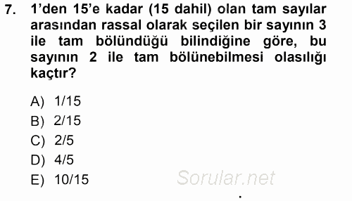 İstatistik 1 2012 - 2013 Dönem Sonu Sınavı 7.Soru