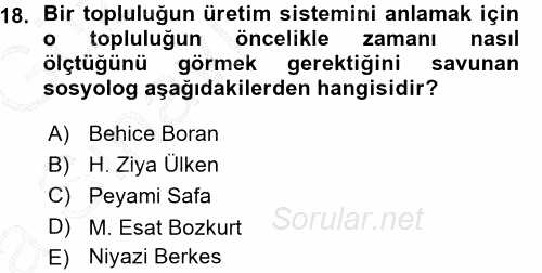 Türkiye´de Sosyoloji 2015 - 2016 Ara Sınavı 18.Soru