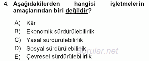 Genel İşletme 2017 - 2018 Ara Sınavı 4.Soru