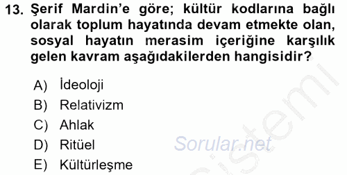 Türk Sosyologları 2016 - 2017 3 Ders Sınavı 13.Soru