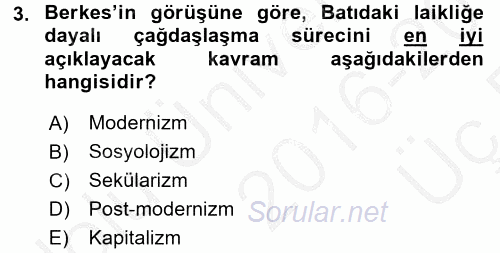 Türk Sosyologları 2016 - 2017 3 Ders Sınavı 3.Soru