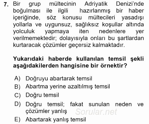 Medya Sosyolojisi 2017 - 2018 Dönem Sonu Sınavı 7.Soru