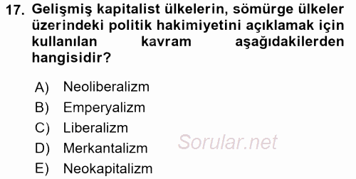 Toplumsal Değişme Kuramları 2016 - 2017 Ara Sınavı 17.Soru