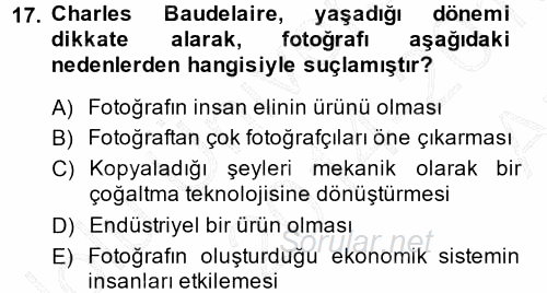 Fotoğraf Kültürü 2014 - 2015 Ara Sınavı 17.Soru