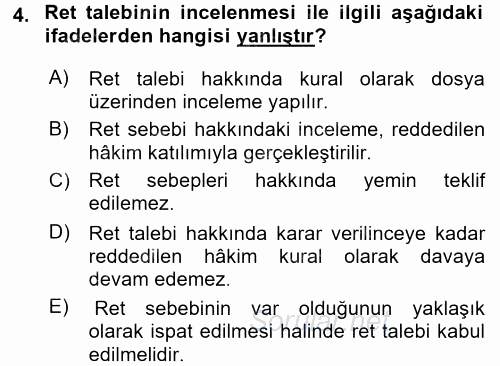 Medeni Usul Hukuku 2016 - 2017 Ara Sınavı 4.Soru