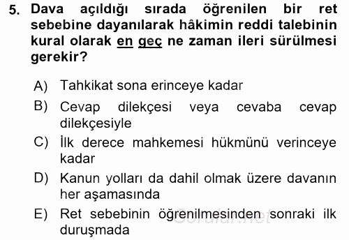 Medeni Usul Hukuku 2016 - 2017 Ara Sınavı 5.Soru