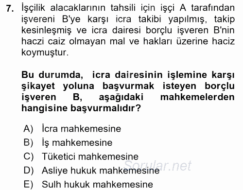 Medeni Usul Hukuku 2016 - 2017 Ara Sınavı 7.Soru