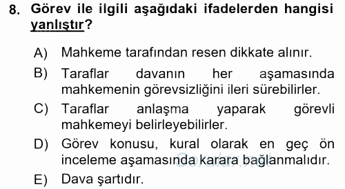 Medeni Usul Hukuku 2016 - 2017 Ara Sınavı 8.Soru