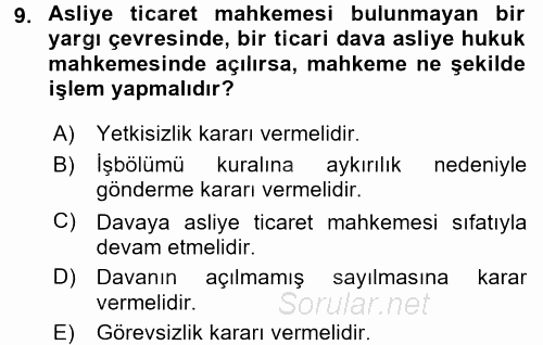 Medeni Usul Hukuku 2016 - 2017 Ara Sınavı 9.Soru