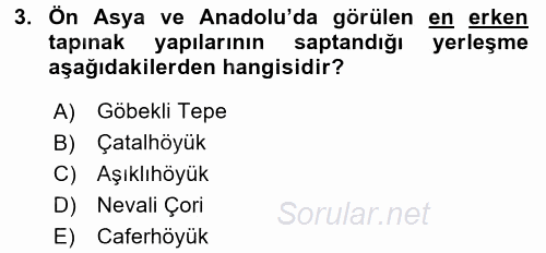 Anadolu Arkeolojisi 2016 - 2017 Ara Sınavı 3.Soru