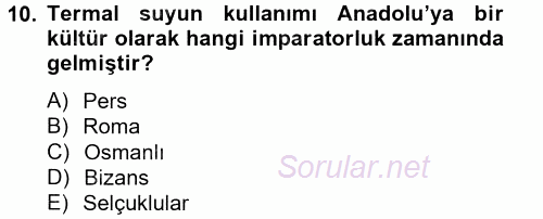 Termal ve Spa Hizmetleri 2012 - 2013 Ara Sınavı 10.Soru